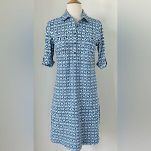 J McLaughlin Catalina Cloth Shirt Dress Size XS Geometric Blue White